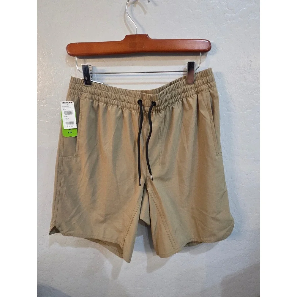 RSQ Active Shorts Mens Small Khaki Tan Elastic Waist Drawstring NWT MAS202201